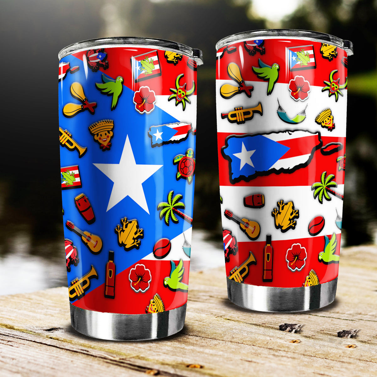 Puerto Rico Flag Symbols Tumbler - Tumbler Born Teezalo