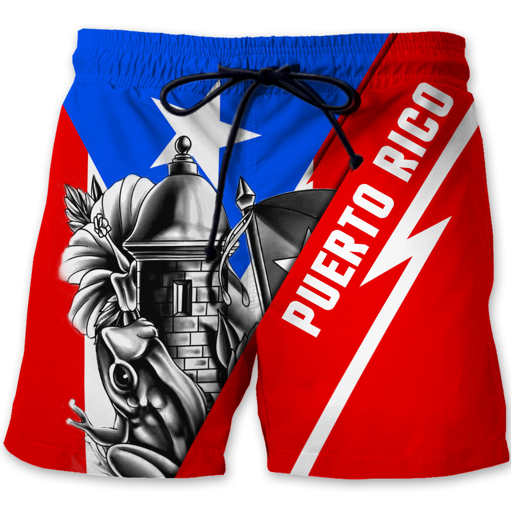 Puerto Rico Coqui Frog And Flag  Men Beach Shorts