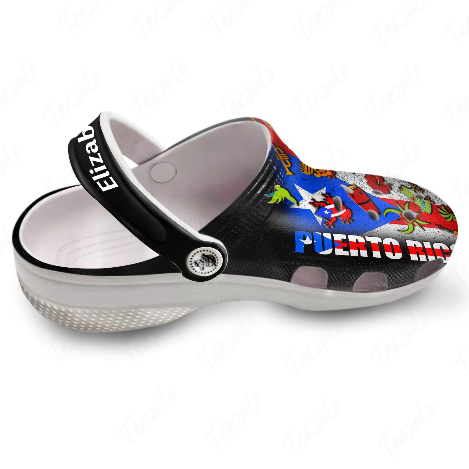 Puerto Rico Personalized Clog Shoes With Half Flag Symbols 