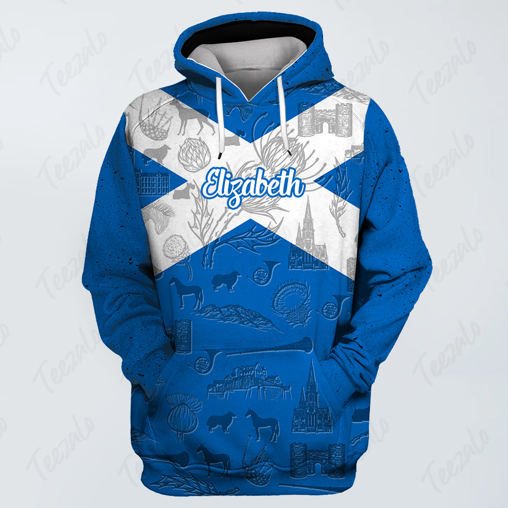 Scotland Flag And Symbol Personalized Hoodie With Your Name