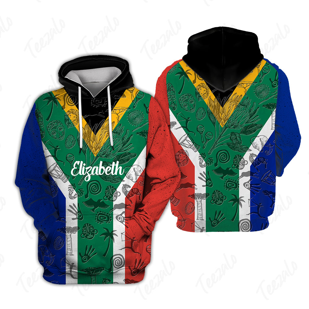 South Africa Flag And Symbol Personalized Hoodie With Your Name