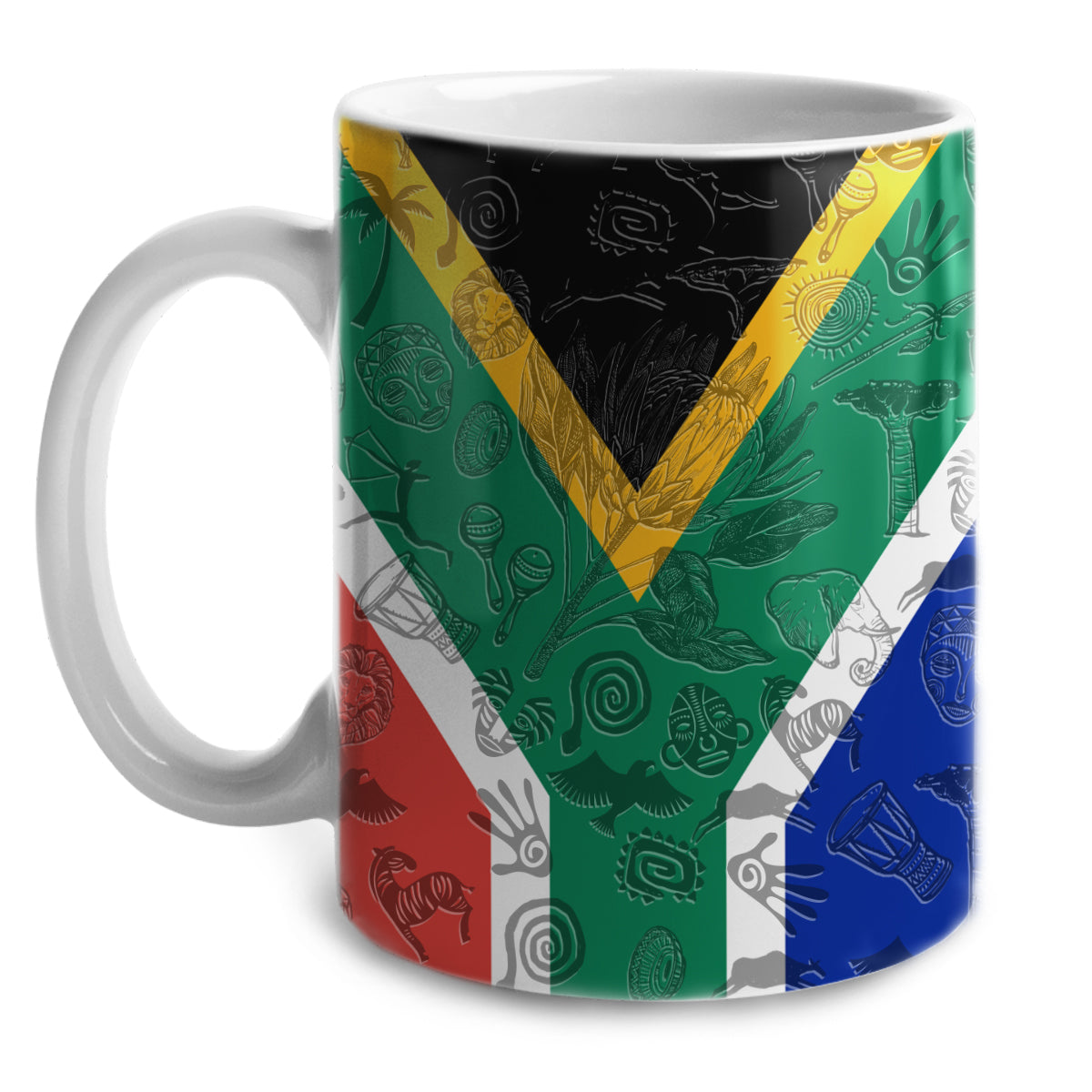 South Africa White Coffee Mug With Flag And Symbols, South Africa Souvenirs And Gifts