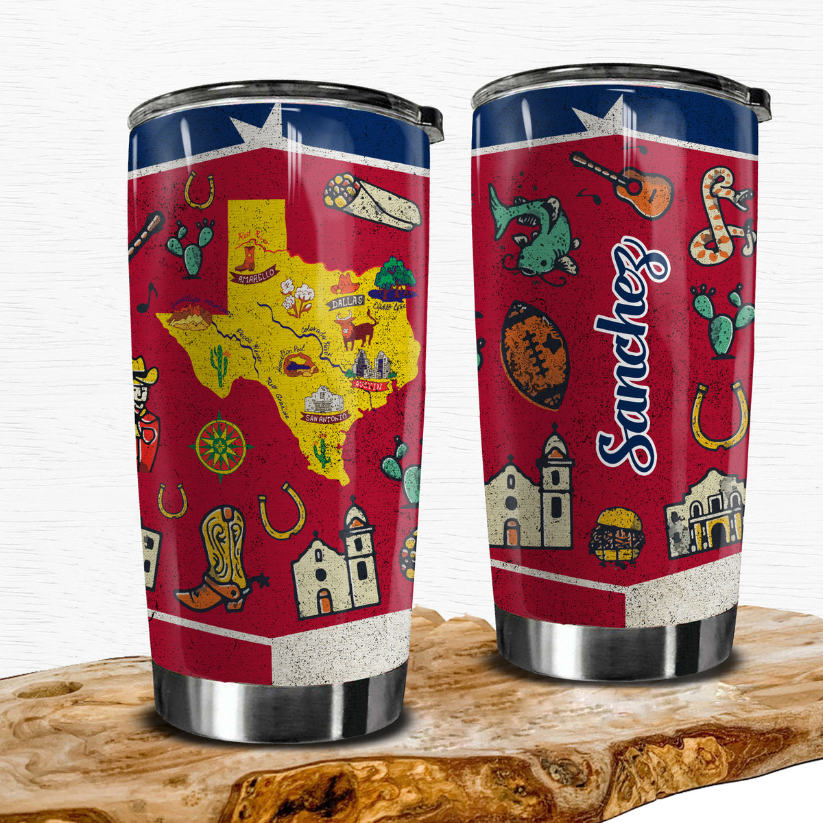 Texas Symbols Flag Personalized Tumblers Stainless Steel