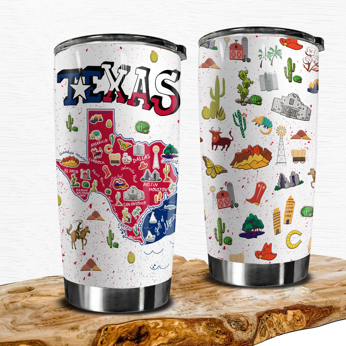 Texas Symbols Color Map Tumbler - Tumbler Born Teezalo