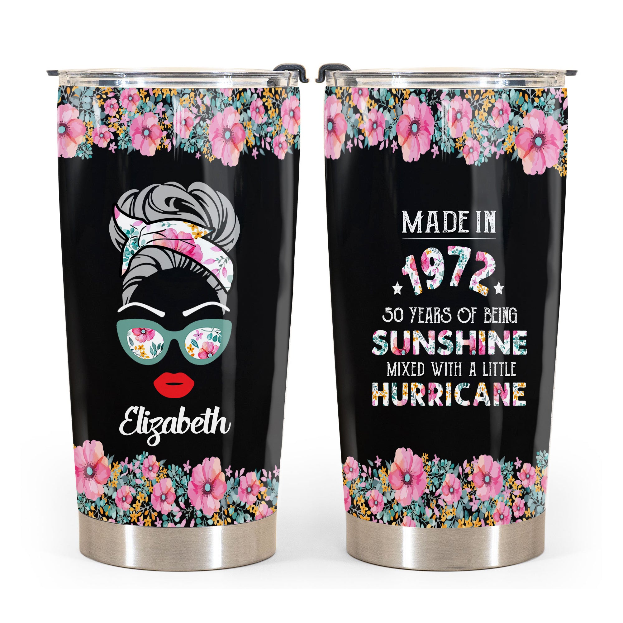 Personalized 40th, 50th, 60th Birthday Tumbler, Years Of Being Sunshine Mixed A Little Hurricane