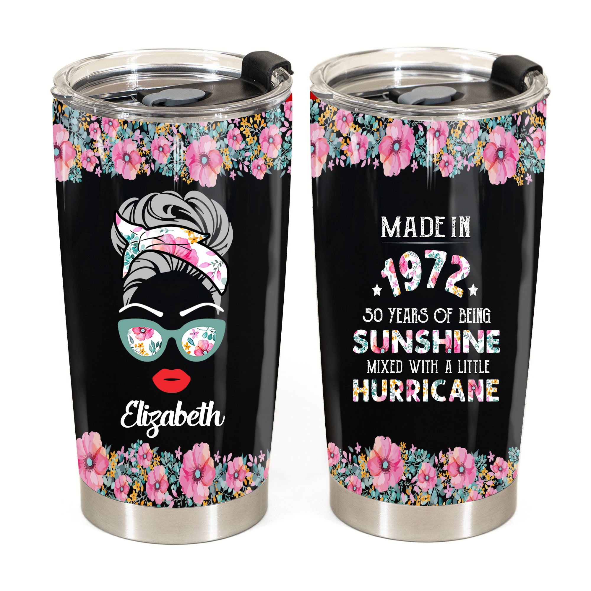 Personalized 40th, 50th, 60th Birthday Tumbler, Years Of Being Sunshine Mixed A Little Hurricane