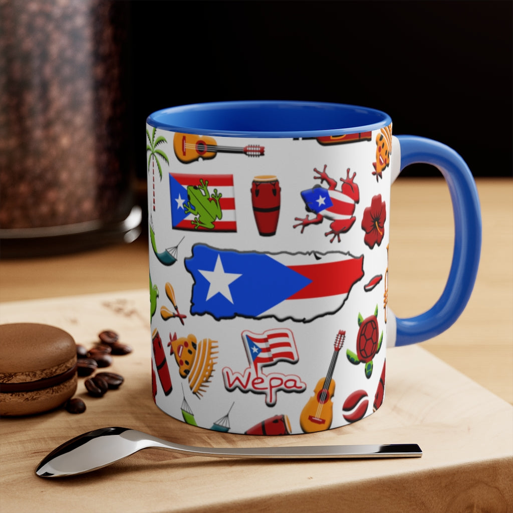 Puerto Rico Gift Coffee Mug Set of 2. Housewarming Puerto Rican Gift Set.  Borinquen Island With Heart and Travel Puerto Rico Artwork. 